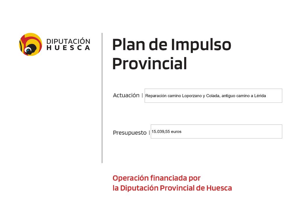 Imagen Obra financiada con cargo al Plan de Impulso Provincial de la Diputación Provincial de Huesca