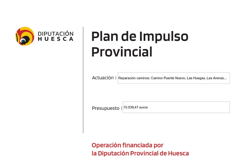 Imagen Obra financiada con cargo al Plan de Impulso Provincial de la Diputación Provincial de Huesca