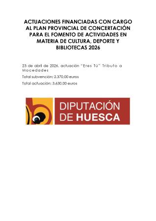 Imagen Subvención DPH Plan Concertación Cultura realización actuación "Eres...